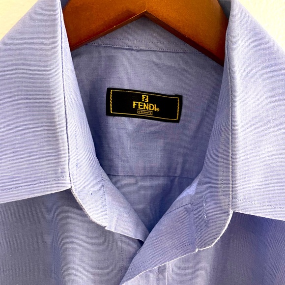 Fendi mens dress shirt blue size 15 3/4 x 33 arm with chest pocket - Picture 4 of 4